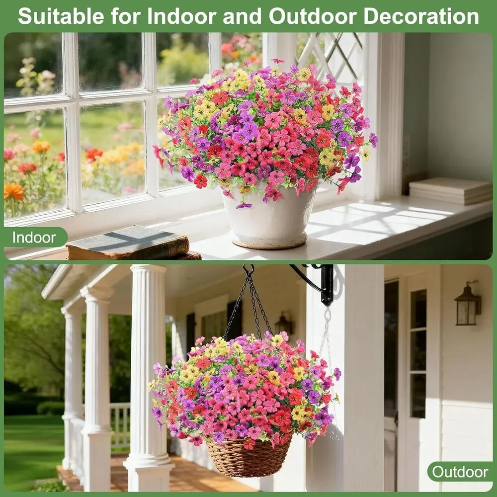 12 Bundles UV Resistant Artificial Outdoor Flowers Faux Plants Multicolor Decor - Picture 3 of 8